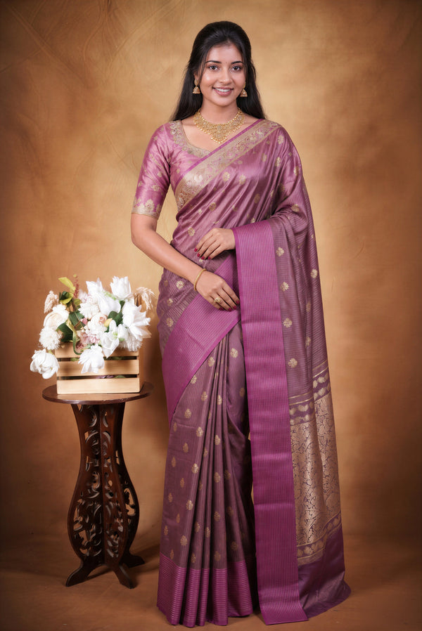 Banarasi Silk Saree | Wine Brown with Magenta Pink Border | Wedding & Festive Wear