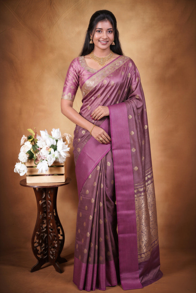 Banarasi Silk Saree | Wine Brown with Magenta Pink Border | Wedding & Festive Wear