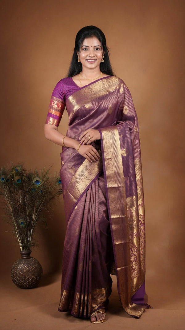 Coffee Brown Kanchipuram Silk Saree | Antique Gold Zari Border | Bridal & Wedding Wear