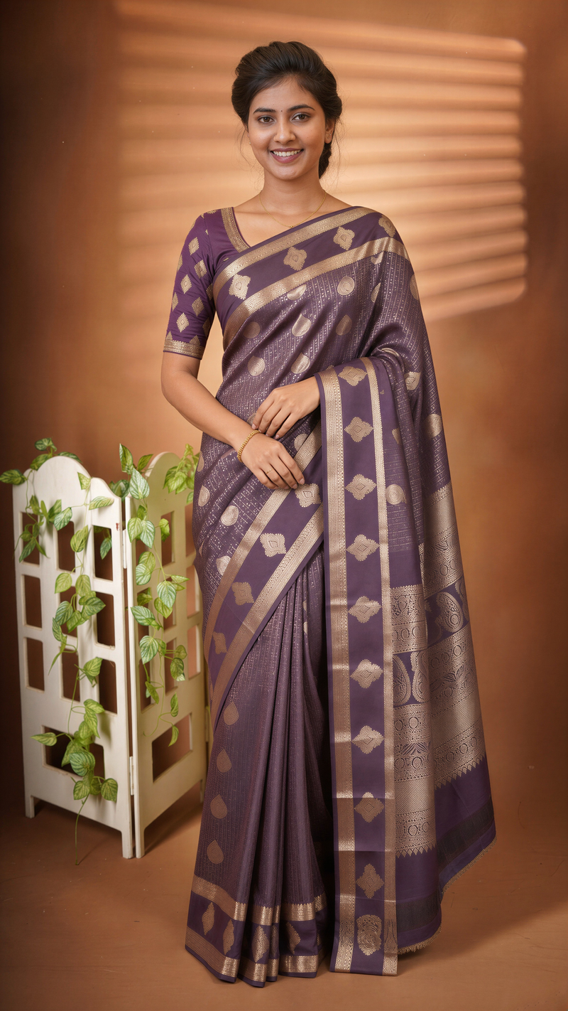 Coffee Brown Art Silk Saree | Gold Zari Butta Work with Woven Border | Wedding & Festive Wear