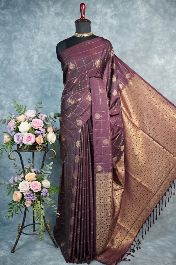 Coffee Brown saree- designed in a rich earthy shade with graceful texture and subtle zari accents, perfect for a timeless and elegant look.