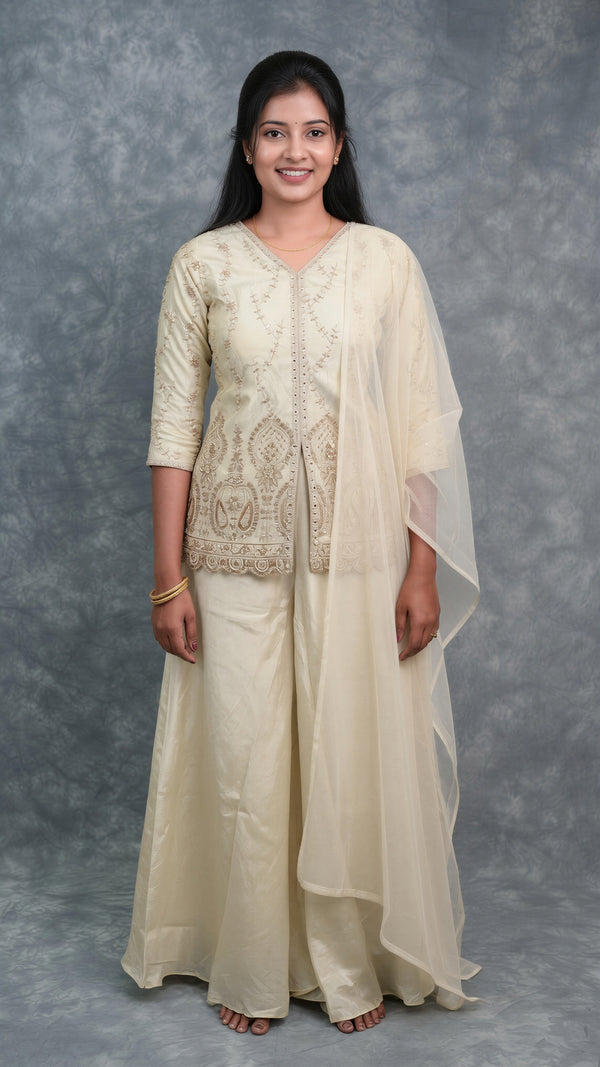 Cream White Girls Sharara Set | Zari Palazzo Mastani Style | Festive & Traditional Wear Sizes 24–38
