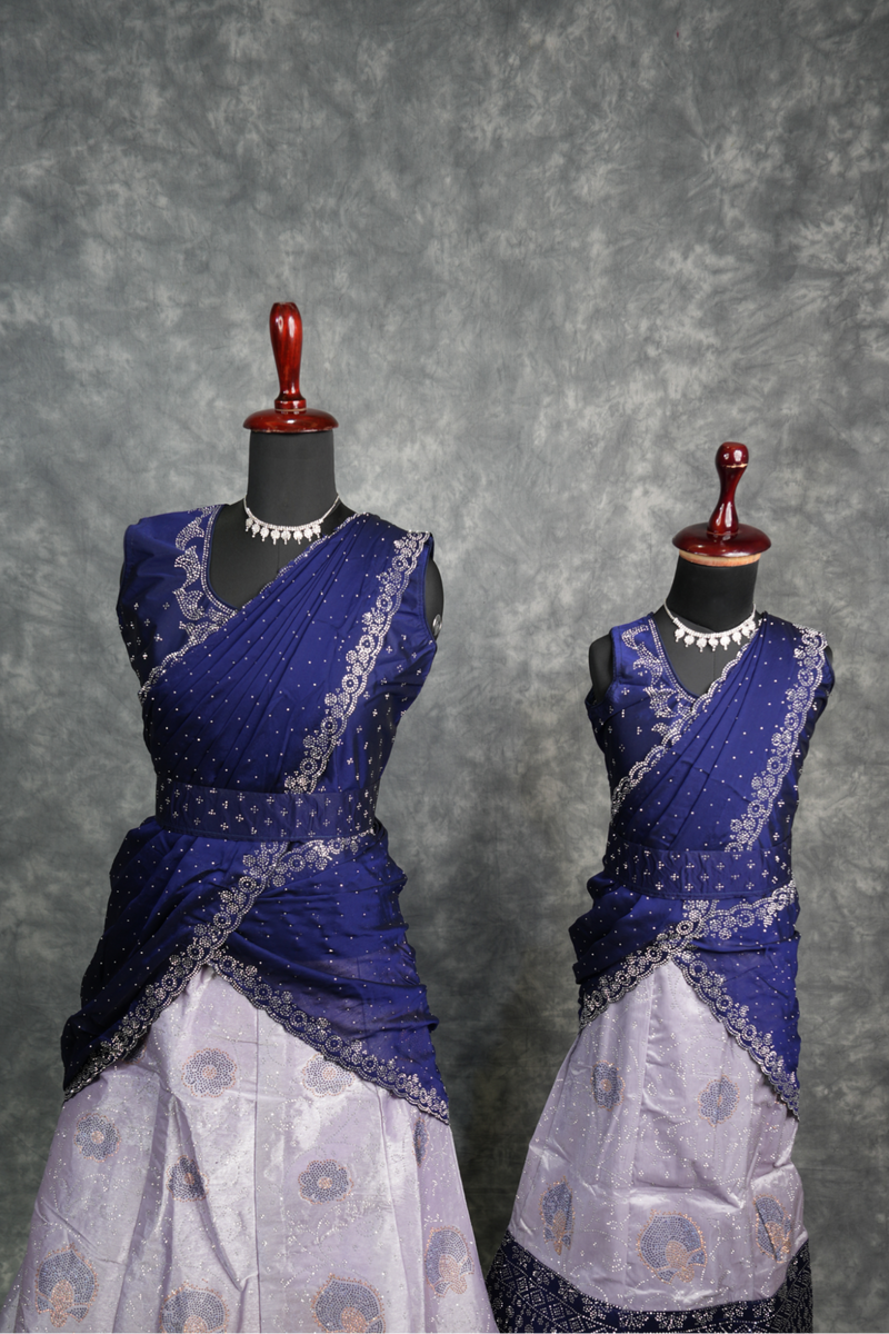 Royal Blue with Lavender Lehenga A stunning blend of rich royal blue and soft lavender shades with graceful detailing, crafted for an elegant festive and wedding look that radiates charm and beauty
