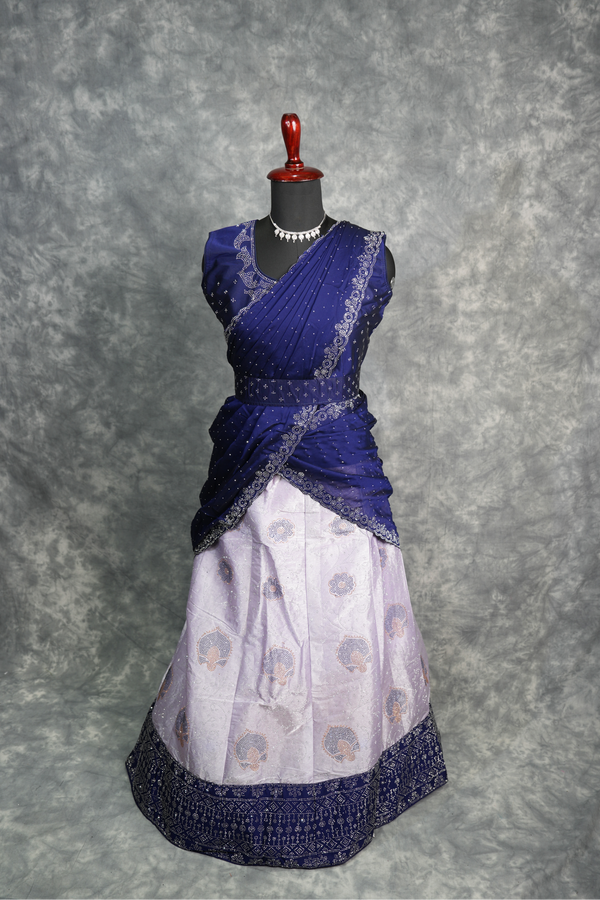 Royal Blue with Lavender Lehenga A stunning blend of rich royal blue and soft lavender shades with graceful detailing, crafted for an elegant festive and wedding look that radiates charm and beauty