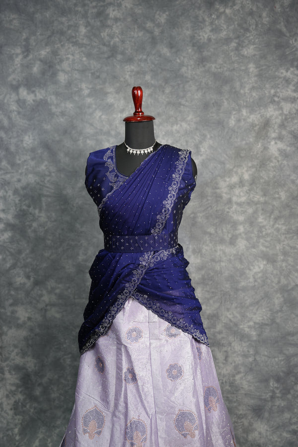 Royal Blue with Lavender Lehenga A stunning blend of rich royal blue and soft lavender shades with graceful detailing, crafted for an elegant festive and wedding look that radiates charm and beauty