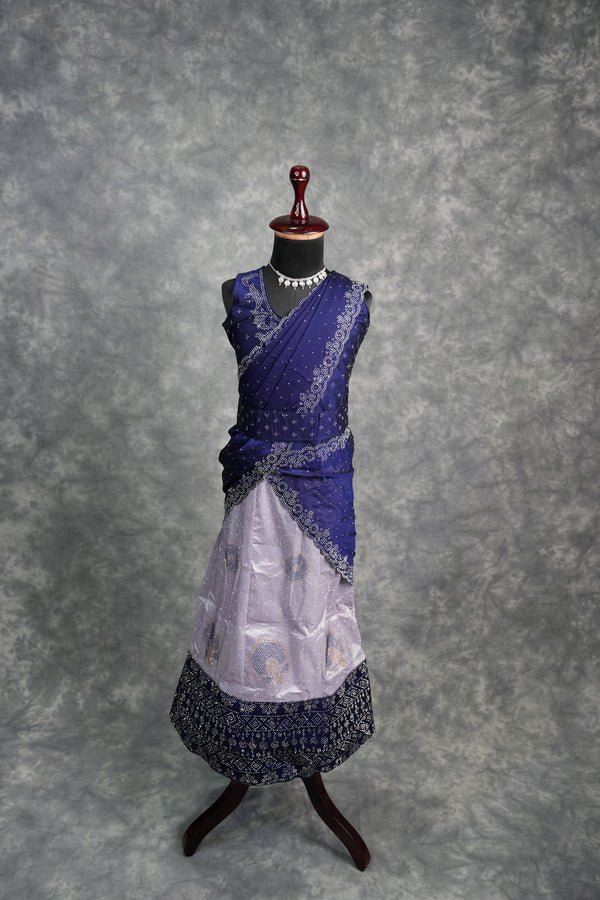 Royal Blue with Lavender Lehenga A stunning blend of rich royal blue and soft lavender shades with graceful detailing, crafted for an elegant festive and wedding look that radiates charm and beauty