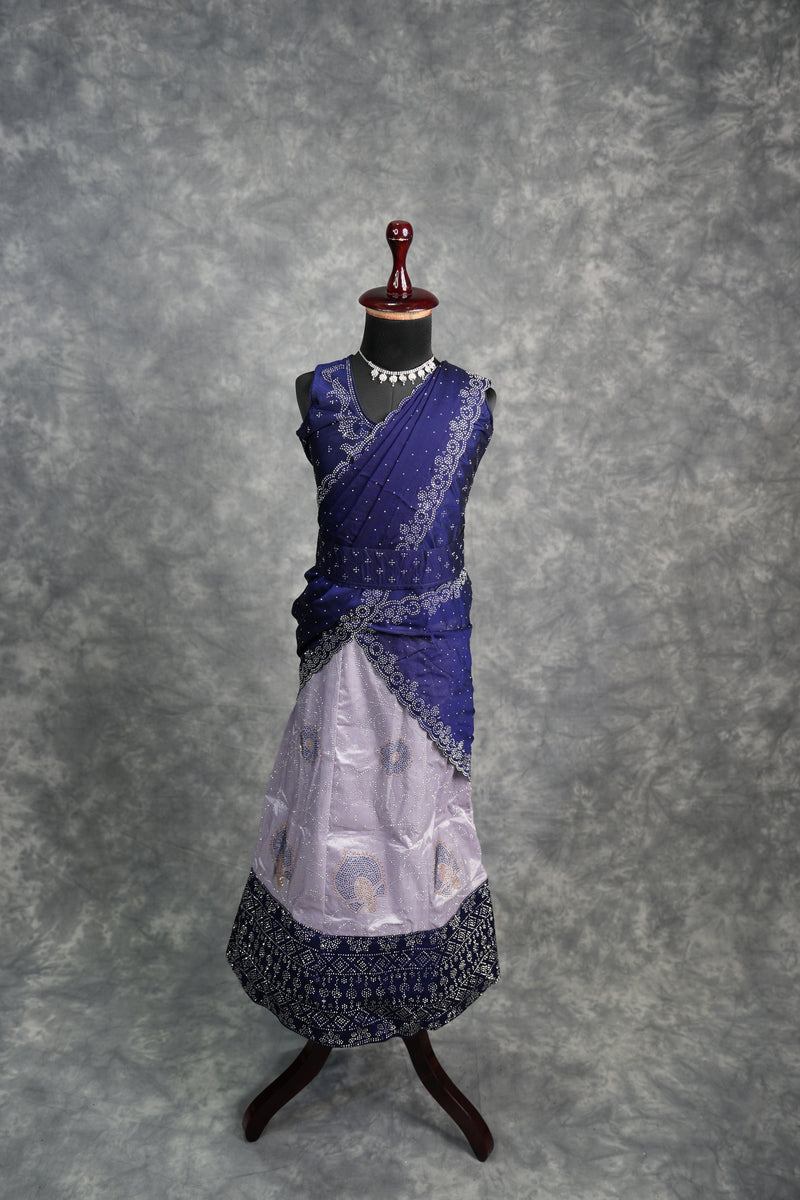 Royal Blue with Lavender Lehenga A stunning blend of rich royal blue and soft lavender shades with graceful detailing, crafted for an elegant festive and wedding look that radiates charm and beauty