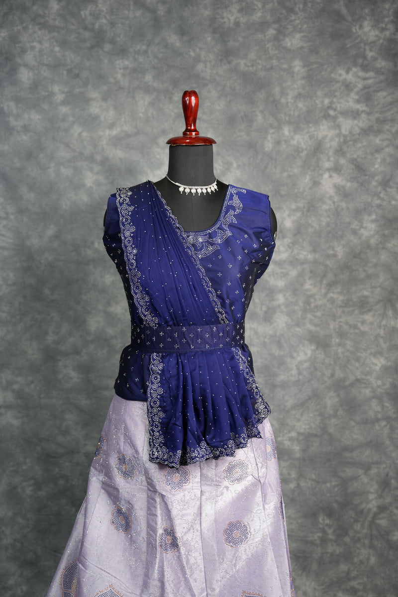 Royal Blue with Lavender Lehenga A stunning blend of rich royal blue and soft lavender shades with graceful detailing, crafted for an elegant festive and wedding look that radiates charm and beauty