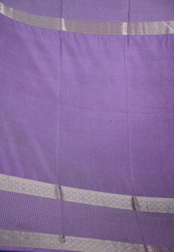 Semi Mysore Silk Saree in Jet Black with Large Antique Rose Gold Zari Paisley Mango Buttas  Broad Mauve Dusty Pink Rose Gold Zari Checked Border Horizontal Striped Zari Pallu Bridal Wedding Silk