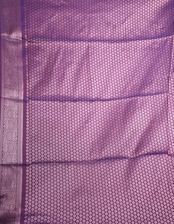 Soft Silk Saree in Ice Blue & Magenta Purple All Over Zari Check Weave with Silver Small Buttas Broad Purple Zari Border & Rich Pallu Royal Blue Tassels South Indian Festive Saree