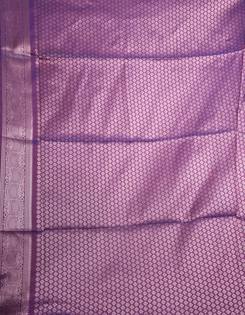 Soft Silk Saree in Ice Blue & Magenta Purple All Over Zari Check Weave with Silver Small Buttas Broad Purple Zari Border & Rich Pallu Royal Blue Tassels South Indian Festive Saree