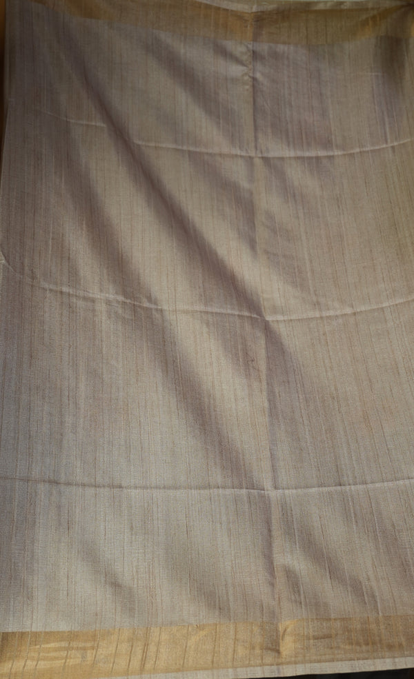 Grey Semi Tussar Silk Saree |Floral Print with Madhubani Art Pallu | Festive Saree
