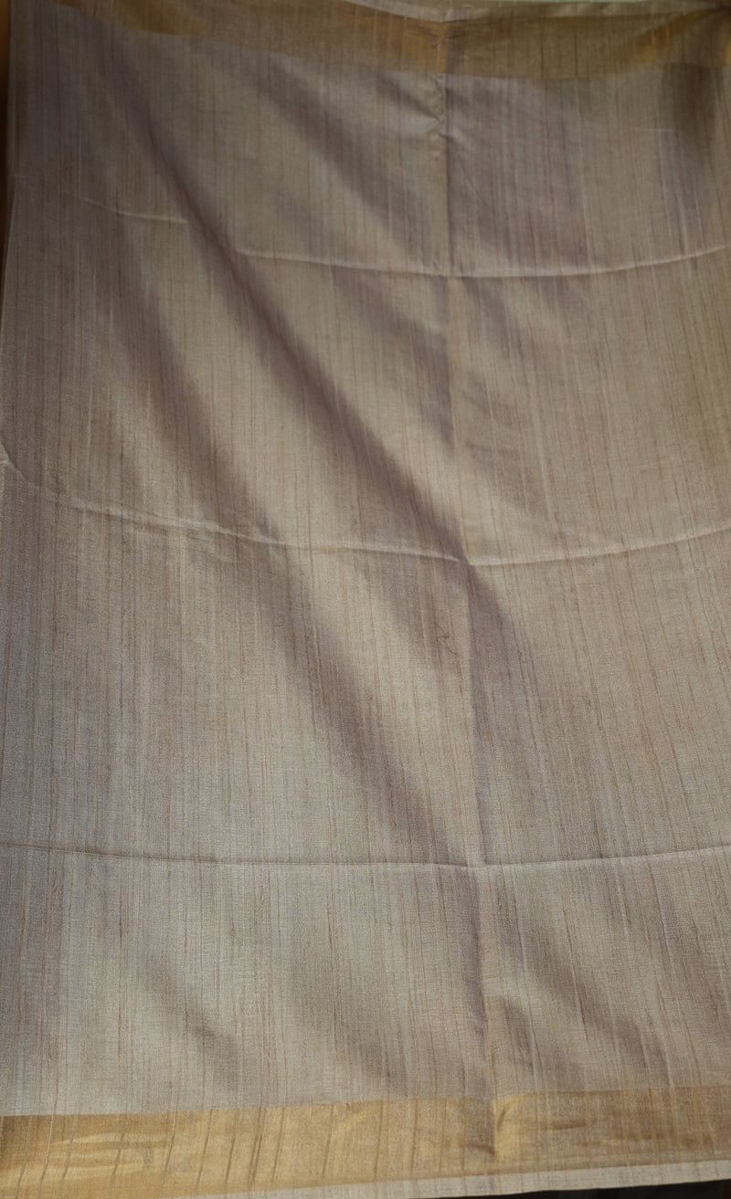 Grey Semi Tussar Silk Saree |Floral Print with Madhubani Art Pallu | Festive Saree