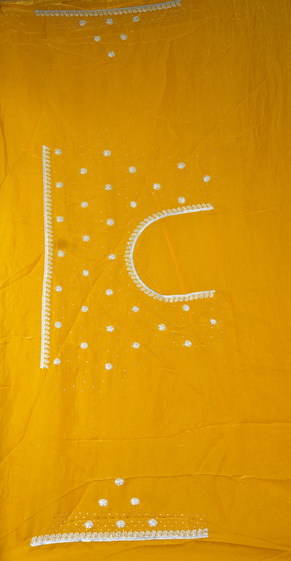 Space Silk Saree | Yellow with Scalloped Silver Stone Border | Designer Party Wear