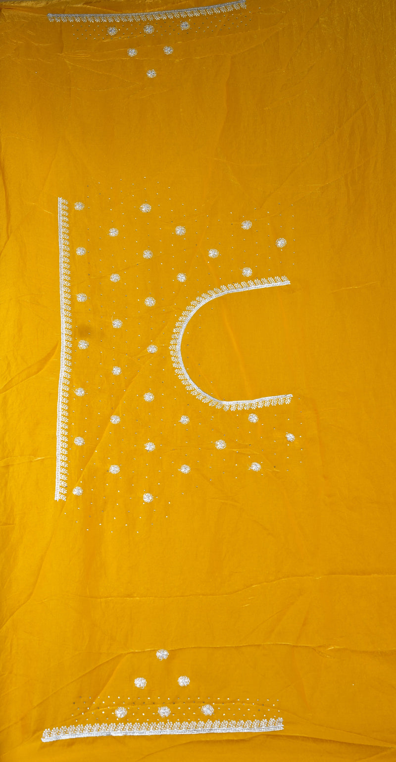 Space Silk Saree | Yellow with Scalloped Silver Stone Border | Designer Party Wear
