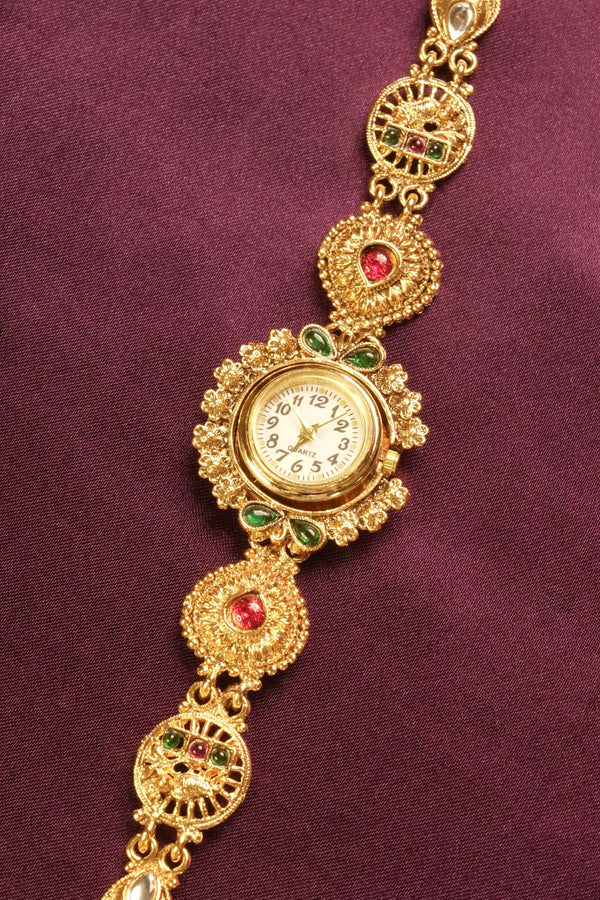 Kashmiri Heritage Watch | Nakashi Filigree Design in Antique Gold | Timeless Wedding Jewelry