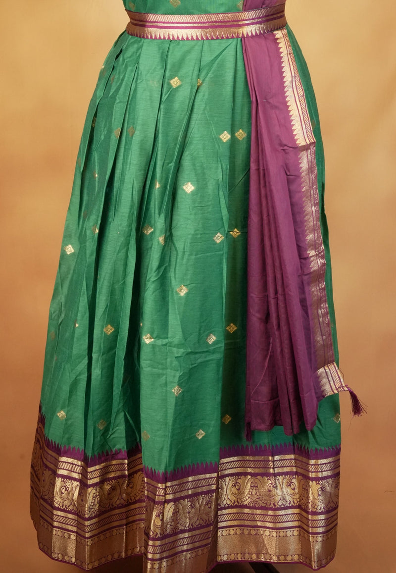 Green & Purple Girls Frock | Saree Style Zari Pallu | Festive & Party Wear