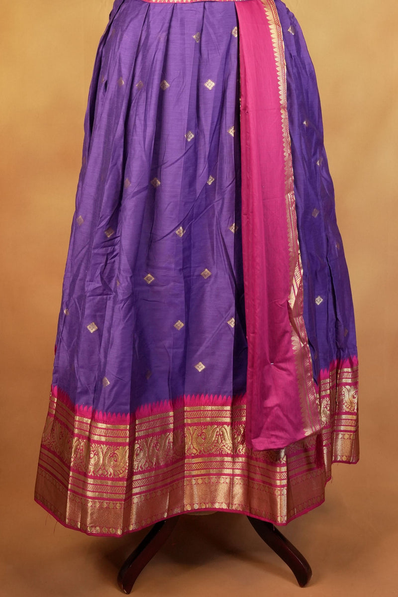 Purple & Pink Girls Frock | Saree Style Zari Pallu | Festive & Party Wear