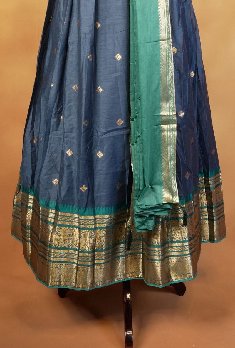 Navy Blue Girls Frock | Saree Style Zari Border Pallu | Festive & Party Wear