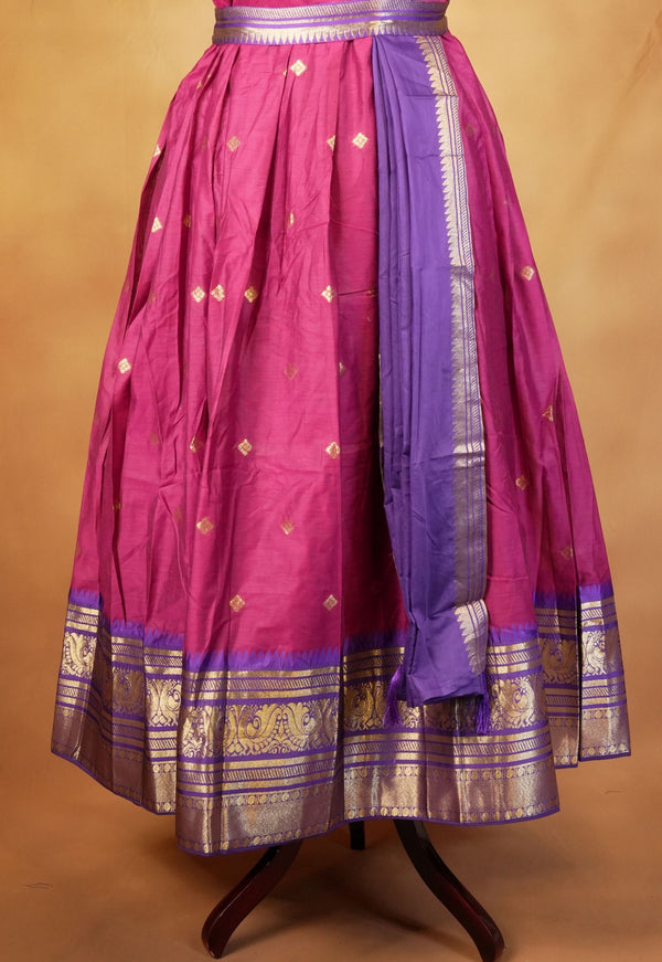 Pink & Purple Girls Frock | Saree Style Zari Pallu | Festive & Party Wear