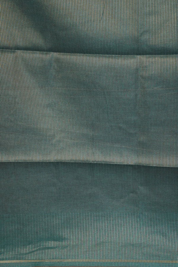 Deep Teal Green Semi Tussar Silk Saree | Diagonal Zari Stripes with Elegant Tassel Pallu | Festive Wear