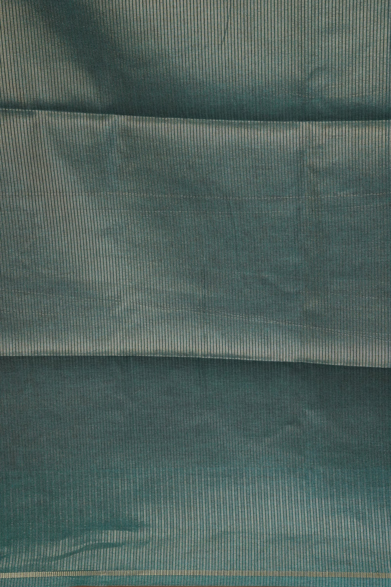 Deep Teal Green Semi Tussar Silk Saree | Diagonal Zari Stripes with Elegant Tassel Pallu | Festive Wear
