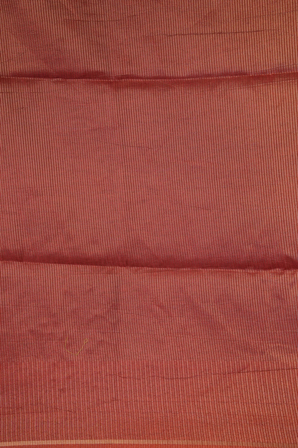 Burnt Orange Semi Tussar Silk Saree | Gold Zari Stripe Design Tassel Pallu | Traditional Wear