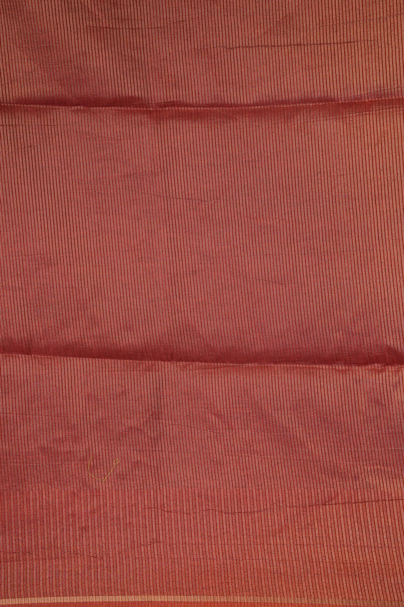 Burnt Orange Semi Tussar Silk Saree | Gold Zari Stripe Design Tassel Pallu | Traditional Wear