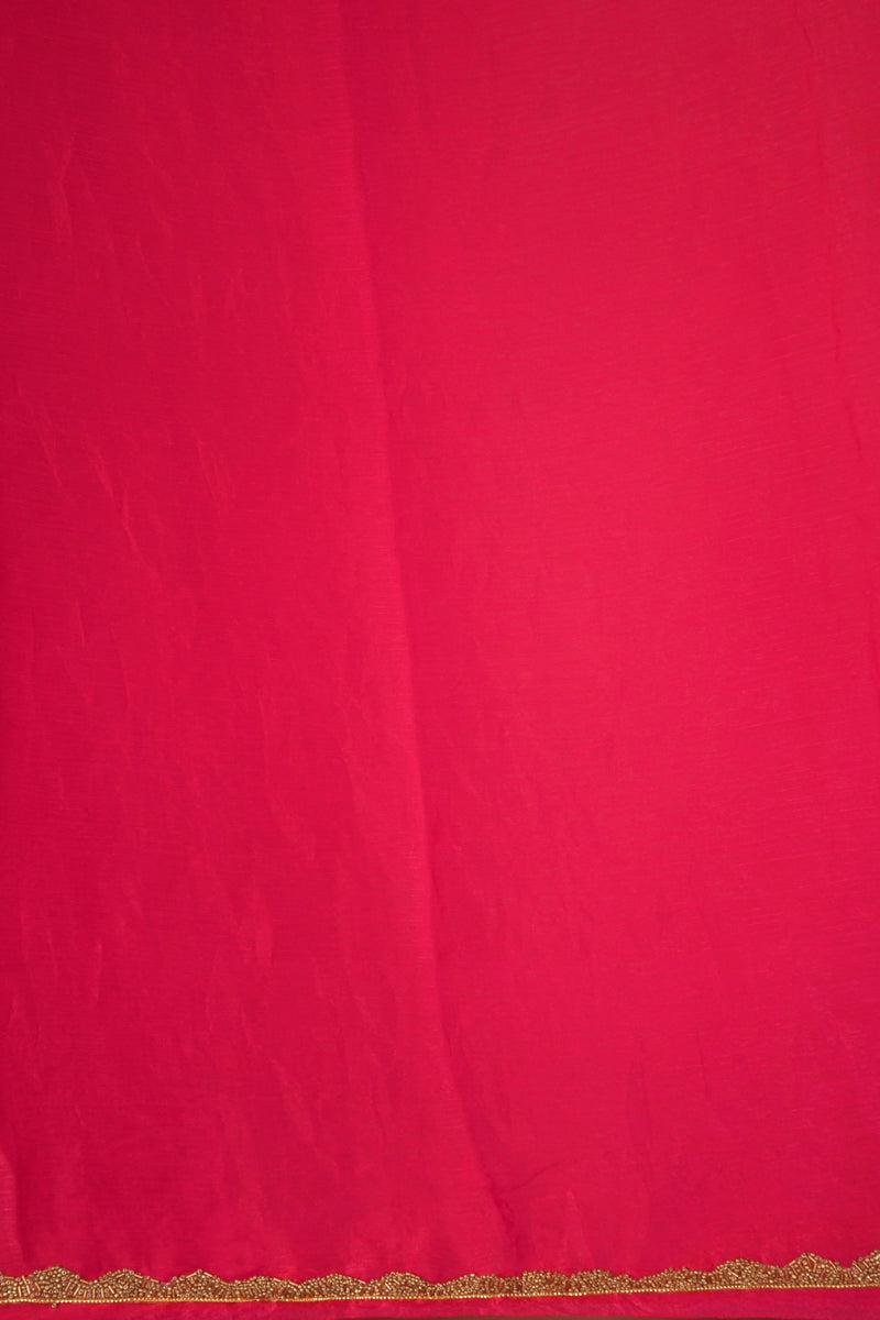 Space Silk Saree | Crimson Red Solid with Scalloped Gold Trim | Elegant Party Wear