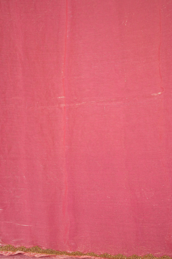 Pink Space Silk Saree | Plain Silk with Gold Beaded Lace Border | Office & Festive Wear