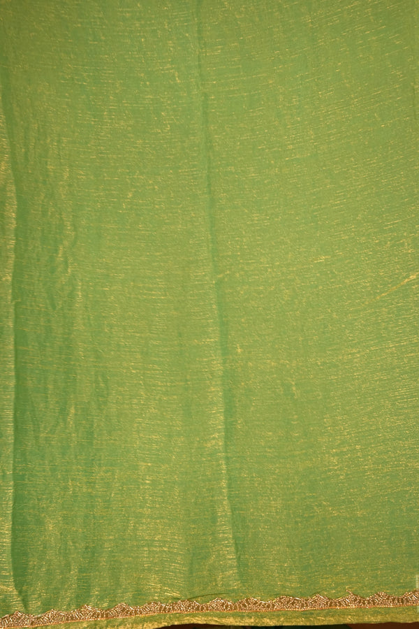 Plain Olive Green Space Silk Saree | Golden Lace Trim | Casual & Festive Wear