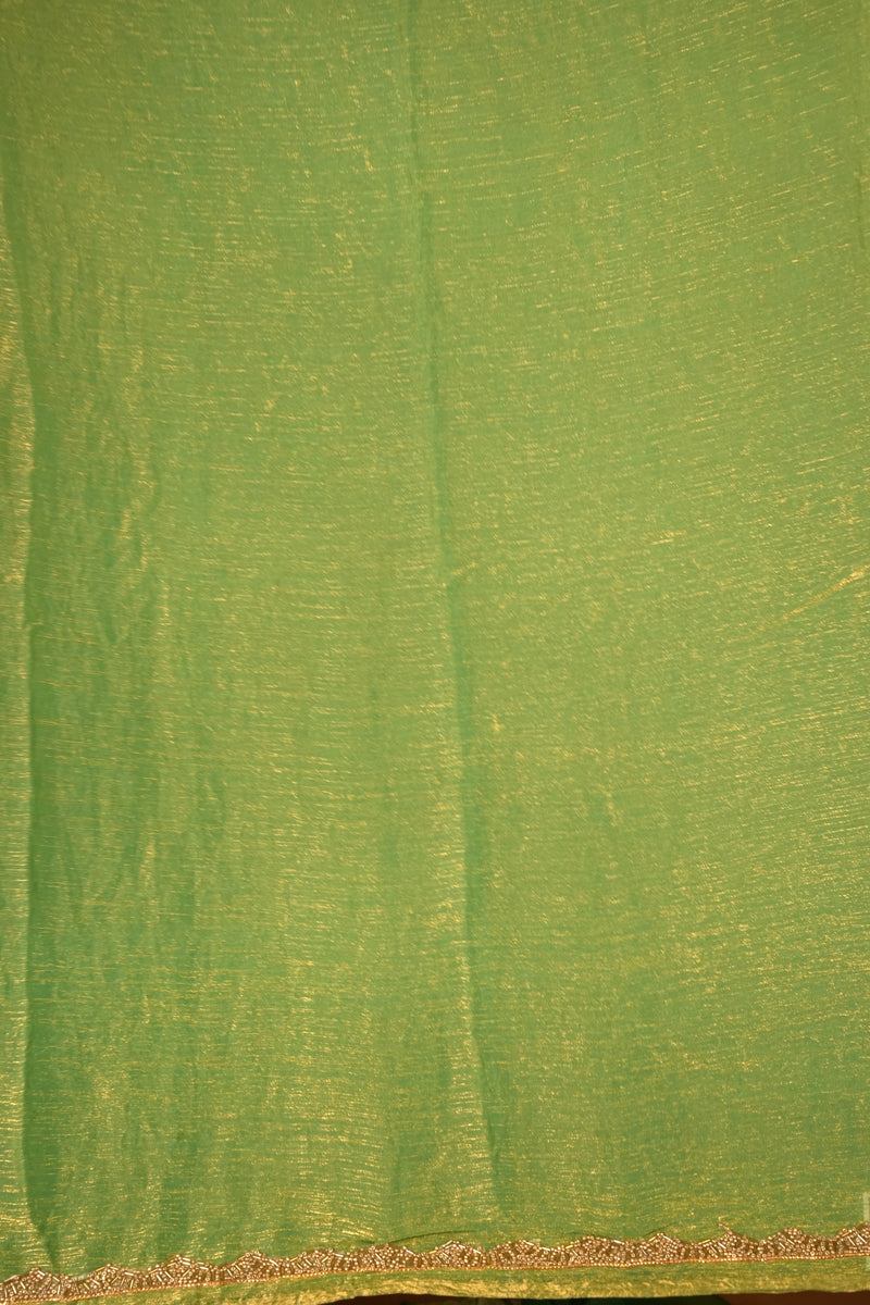 Plain Olive Green Space Silk Saree | Golden Lace Trim | Casual & Festive Wear