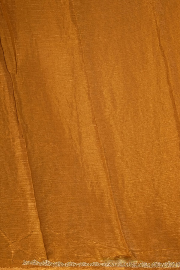 Plain Golden Space Silk Saree | Gold Beaded Scalloped Trim | Festive & Wedding Guest Wear