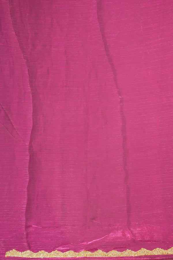 Plain Magenta Space Silk Saree | Golden Scalloped Border | Festive & Wedding Guest Wear