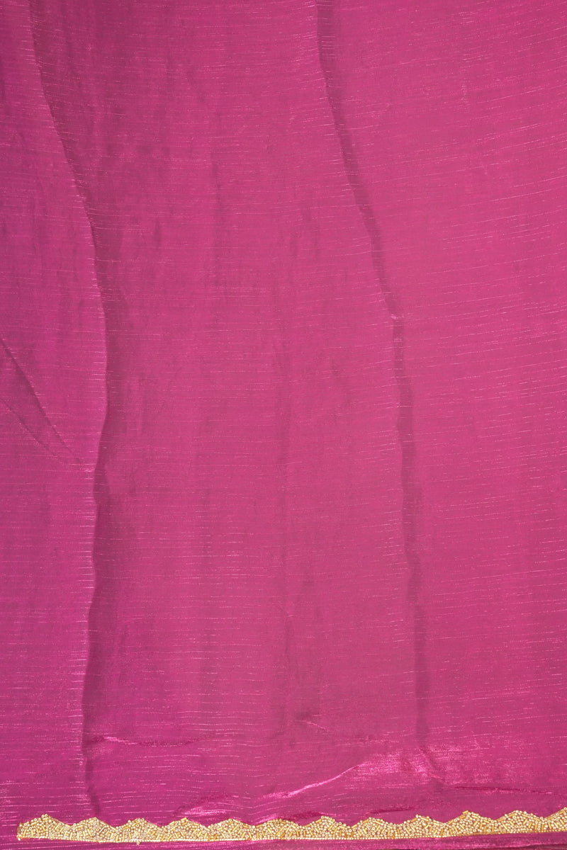 Plain Magenta Space Silk Saree | Golden Scalloped Border | Festive & Wedding Guest Wear