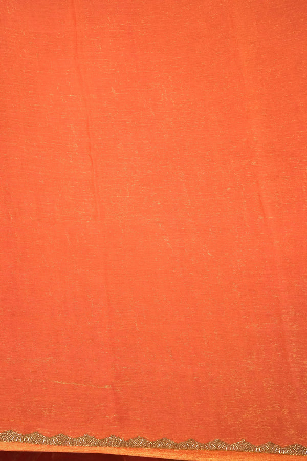 Light Orange Space Silk Saree | Plain Silk with Gold Beaded Lace Border | Party & Festive Wea