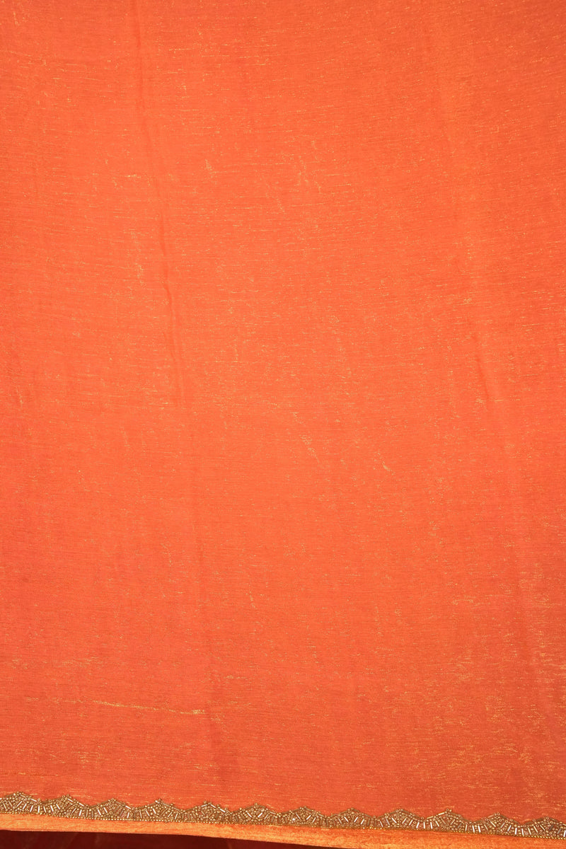 Light Orange Space Silk Saree | Plain Silk with Gold Beaded Lace Border | Party & Festive Wea
