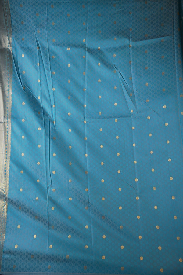 Sky Blue Silk Saree | Silver Zari Woven Border with Floral Butta Design | Wedding & Festive Wear