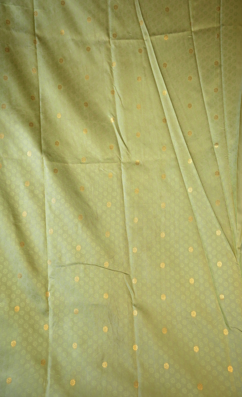Pista Green Soft Silk Saree | Gold Zari Floral Weave & Rich Zari Border | Festive & Bridal Wear