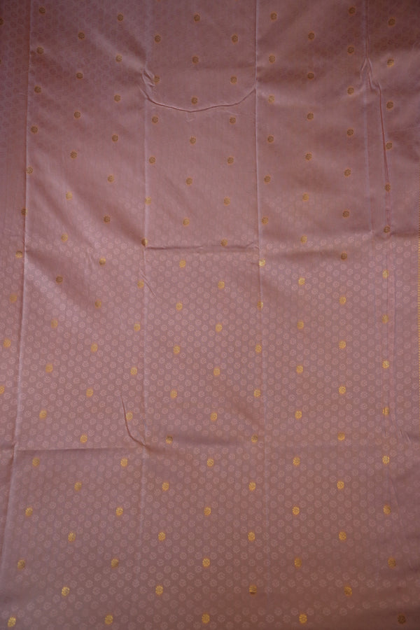 Blush Pink Silk Saree | All-Over Golden Zari Weave & Tissue Pallu | Traditional Wedding Saree