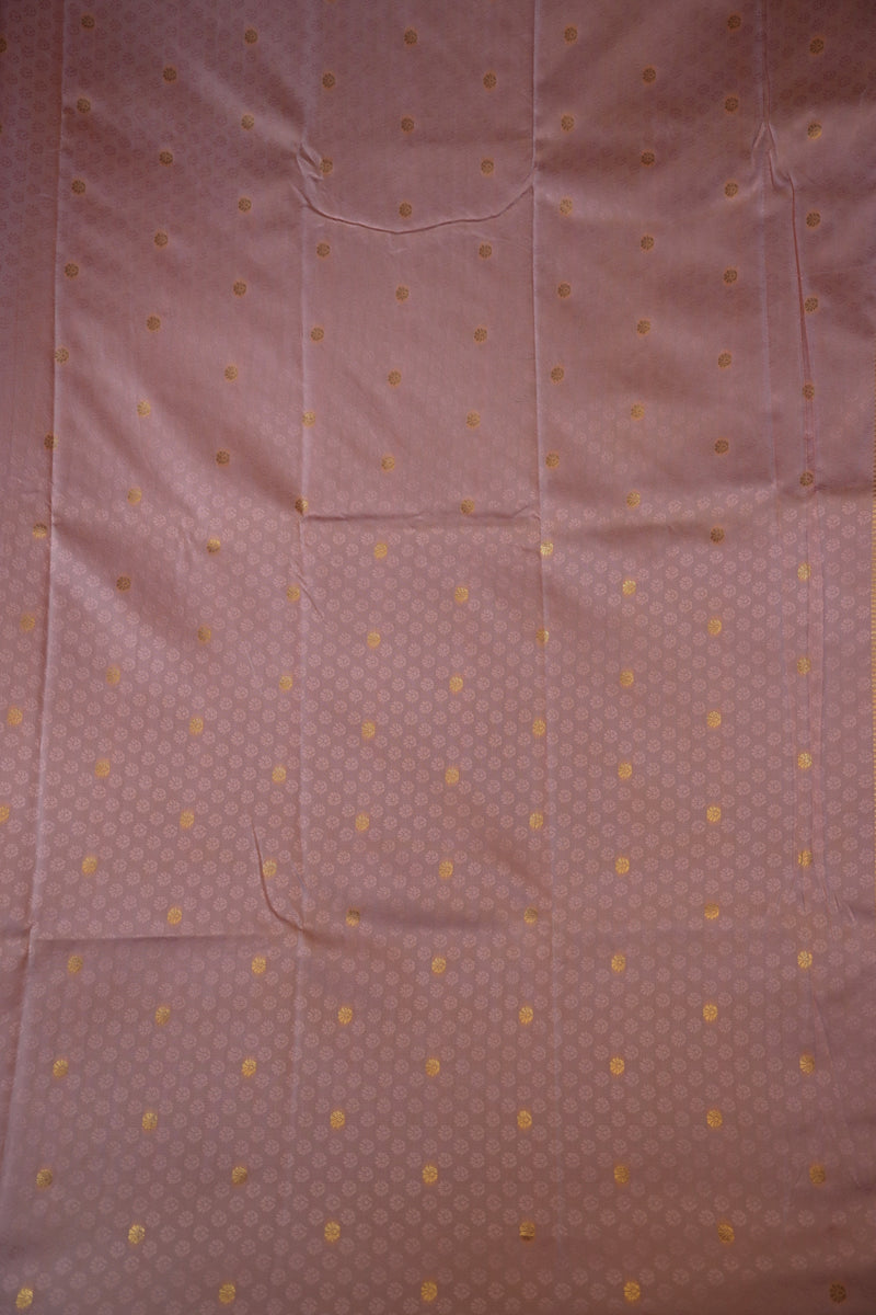 Blush Pink Silk Saree | All-Over Golden Zari Weave & Tissue Pallu | Traditional Wedding Saree