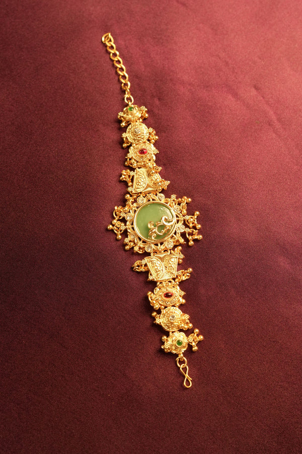 Kashmiri Green Stone Bracelet | Antique Gold Kundan Jewelry | Bridal Wear
