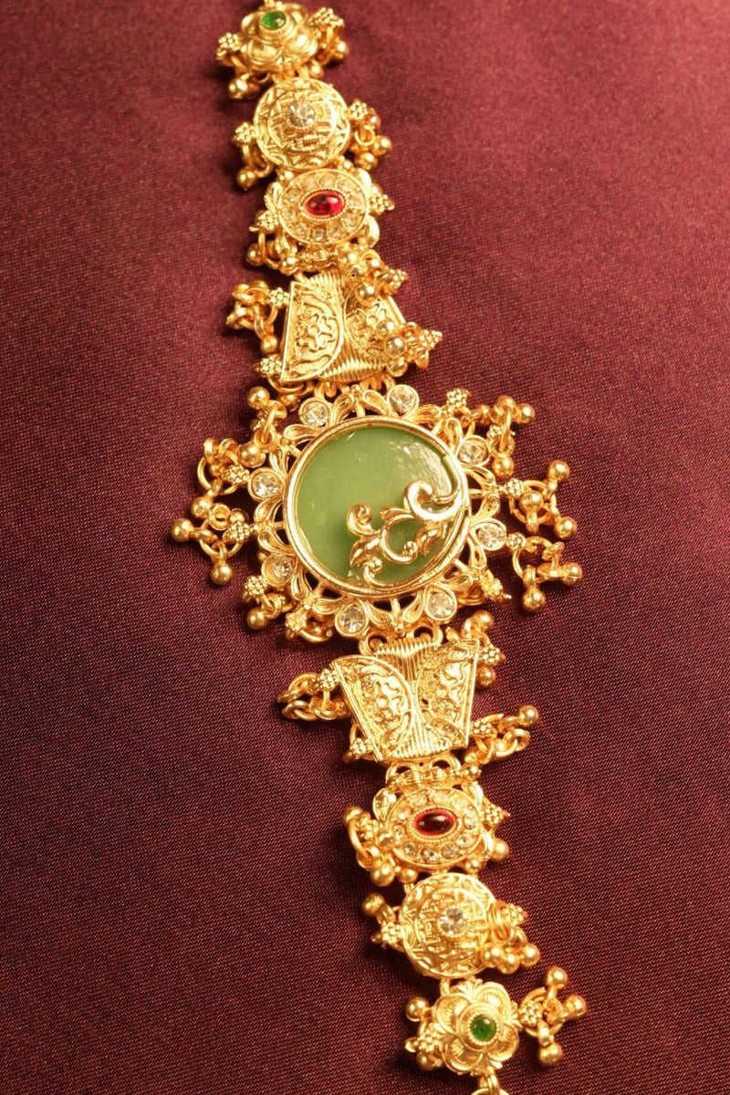 Kashmiri Green Stone Bracelet | Antique Gold Kundan Jewelry | Bridal Wear