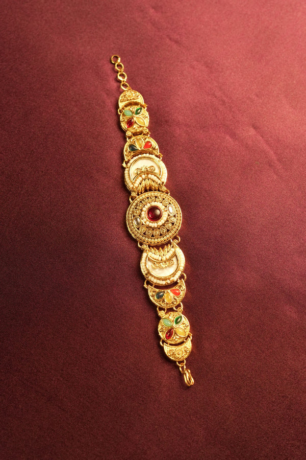 Kashmiri Handcrafted Bracelet | Antique Gold Multicolor Stones | Festive Ethnic Wear