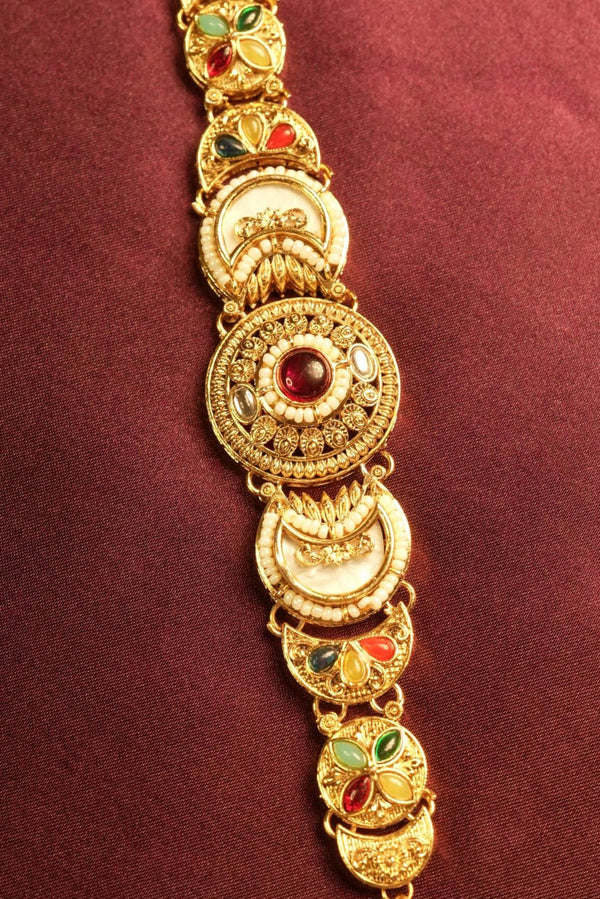 Kashmiri Handcrafted Bracelet | Antique Gold Multicolor Stones | Festive Ethnic Wear