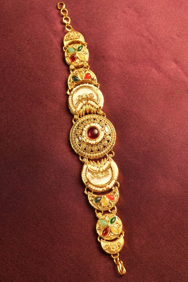 Kashmiri Handcrafted Bracelet | Antique Gold Multicolor Stones | Festive Ethnic Wear