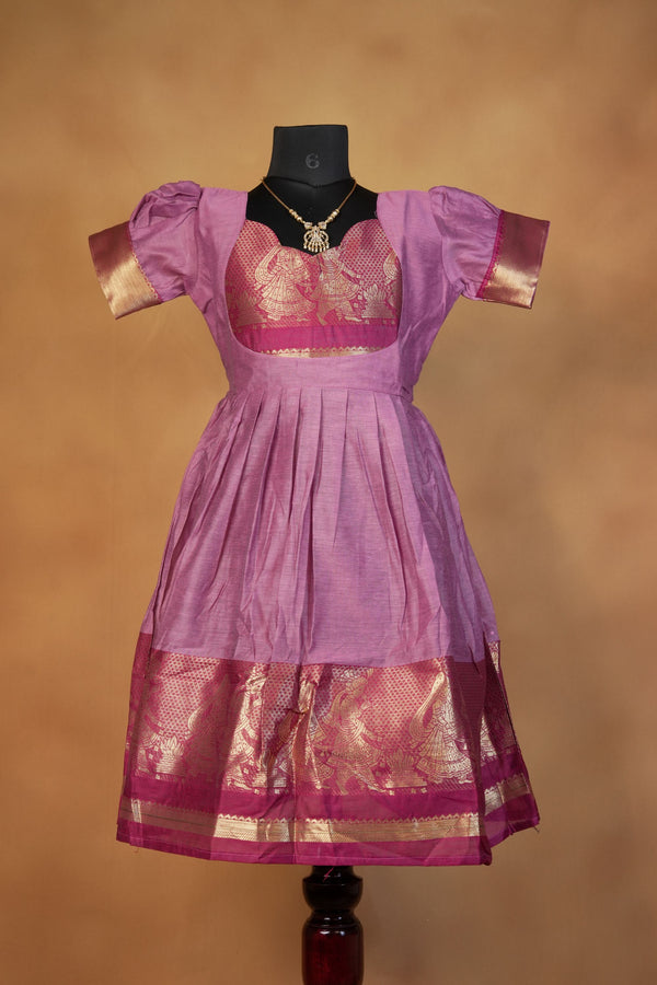 Mauve Pink Girls Frock | Sweetheart Neck Zari Work | Traditional Cotton Silk Wear