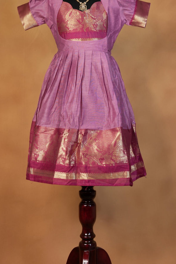 Mauve Pink Girls Frock | Sweetheart Neck Zari Work | Traditional Cotton Silk Wear