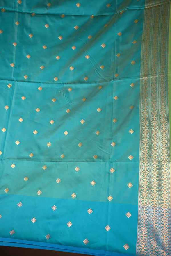 Green & Turquoise Soft Silk Saree | Gold Zari Butta Design | Festive & Traditional Wear