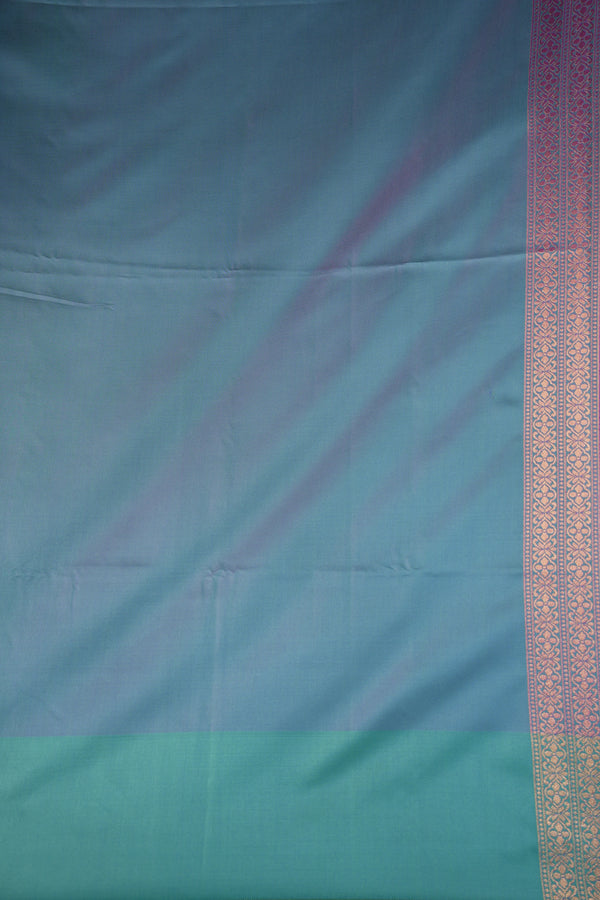 Purple & Teal Soft Silk Saree | Zari Floral Motif Contrast Border | Traditional Wear